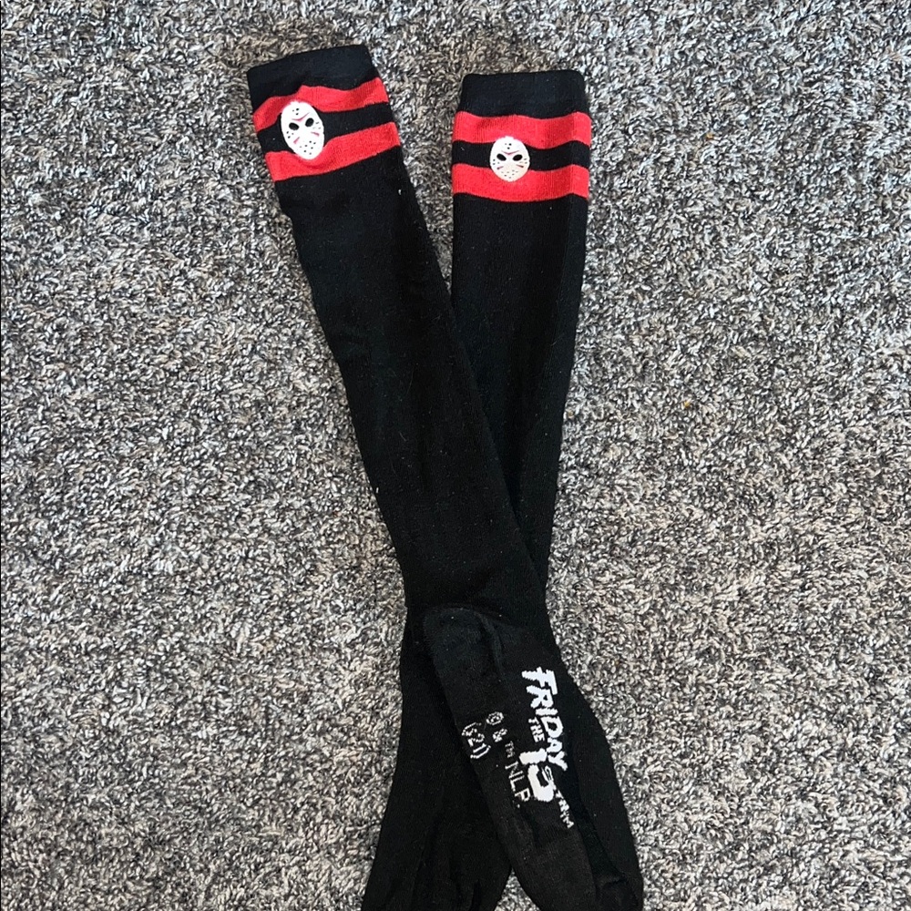 Black Knee-High ‘Friday the 13th’ socks with Red Stripes